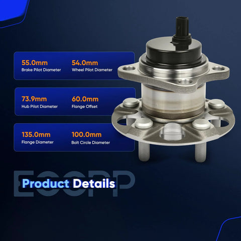Wheel Hub And Bearing Assembly For Toyota Prius 2010 2015 And Prius Plug In 2014 2015 5 Lug Rear Pair With ABS Sensor