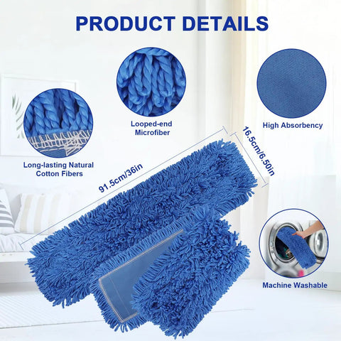 Premium 36 Inch Microfiber Dust Mop Head Replacement Medium Washable Commercial Dry Dust Mop Pad shown with looped-end design.