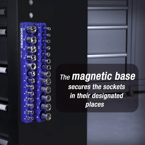 Beast Mode Magnetic Socket Organizer Hauls Up To Twenty Six Metric Sockets With A Heavy Duty Base That Locks Your 1/4 Inch Tool Rack Tight For Zero Sweat Garage Organization Every Time