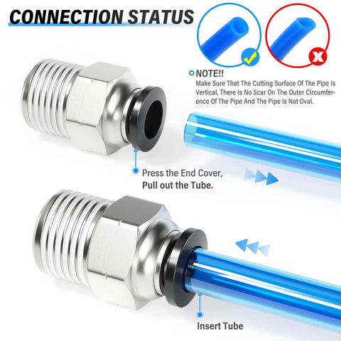 Heavy Duty Straight Push To Connect Pneumatic Fittings 1/2 Inch Tube OD X 1/4 Inch NPT Thread Pack Of 5 Copper And Plastic For Air Lines 0 To 145 PSI 32 To 140 F connection instructions