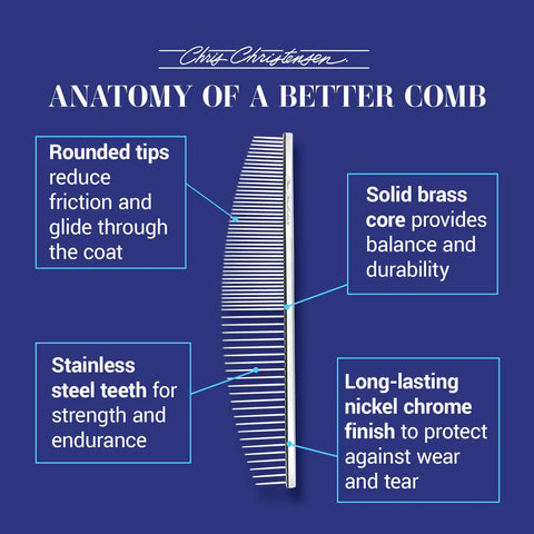 Diagram showing Crescent Butter Comb Finishing Tool For Precision Detailing, 6.5 Inch with rounded tips, brass core, and chrome finish.