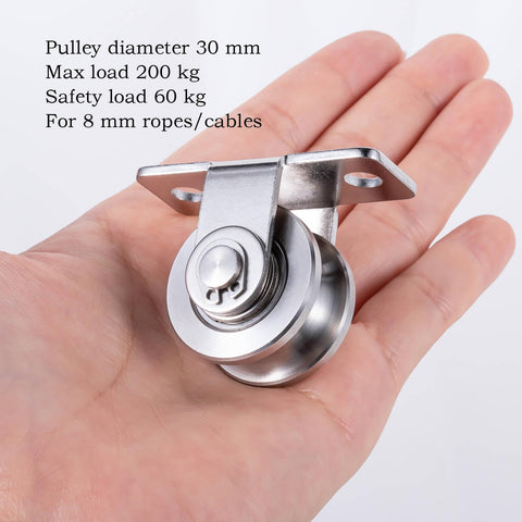 Rope Pulley System Beef Up Your 30mm Wheel Wall Mount With Dual Bearings Stainless Steel Rope Pulley For Pulley System And Sliding Gate Durable Quiet Smooth Rotation For Home Gym Garage in hand