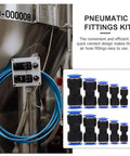Super Cool 50pc Quick Connect Air Hose Fittings Kit For Pneumatic Tools Push To Plug Pvc Tubing Adapters 4mm To 12mm Outer Diameter Portable Repair Gear black pneumatic fittings with blue rings