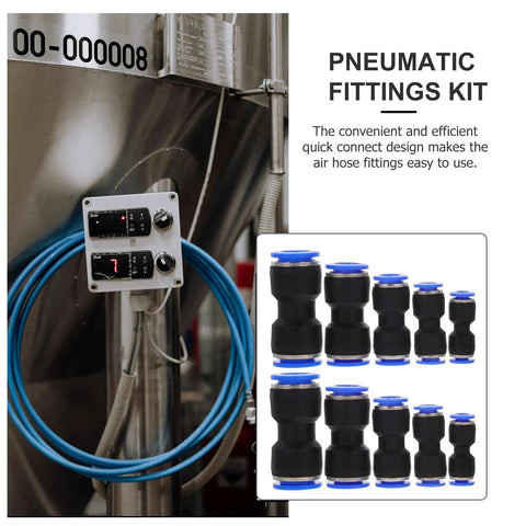 Super Cool 50pc Quick Connect Air Hose Fittings Kit For Pneumatic Tools Push To Plug Pvc Tubing Adapters 4mm To 12mm Outer Diameter Portable Repair Gear black pneumatic fittings with blue rings