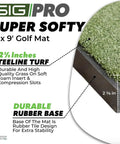 4x9 Golf Mat With 2 3/8 Inch Thick Construction, Game Ready Feel, Dual Stance Hitting Strip, XL Softy Zone, Rubber Tile Base