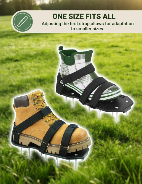 Heavy Duty Lawn Aerator Shoes With Dual Straps For Stable No Slip Aeration On Grass And Yards on different shoe styles