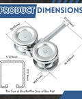Two Pack Barn Door Roller Trolleys With Beefy Four Wheel Heavy Duty Assembly for 1-3/4 inch rails, product dimensions shown