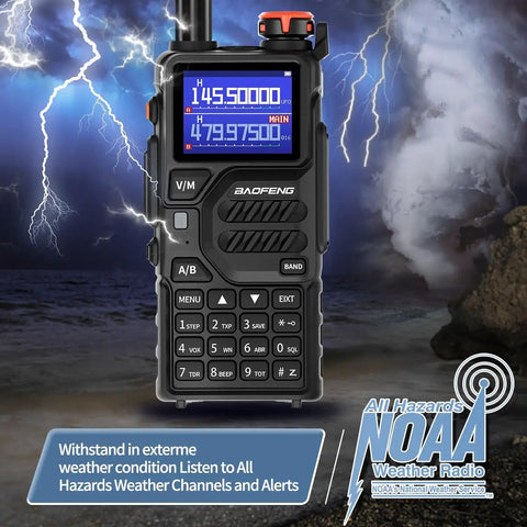 10W Two Way Radio For Outdoor Survival with NOAA weather, long range, USB-C charging, high gain antenna in storm setting
