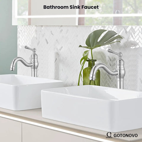 Vessel Sink Faucet With 360 Degree Swivel Spout Tall Single Handle Lavatory Mixer Tap For One Hole Install No Fuss Farmhouse Chrome Finish