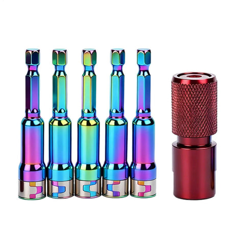 Versatile Carbon Steel Drill And Angle Grinder Converter Quick Release Attachment with colorful 5 sockets and red adapter.