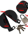 Built Tough Door Knob Lockout Cover Keeps Spaces Locked Down With Zero Drama Blocks Knob Turning And Key Access Perfect For Travel Hotels Or Outdoor Faucets, showing a black lockout cover with dimensions.