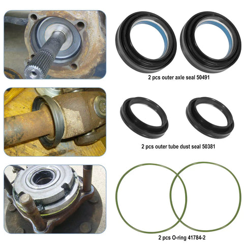 Ford Super Duty Front Axle Seals Kit With Outer Dust Seal Inner Tube Seal Needle Bearing Snap Ring And Thrust Washer For Dana 50 60 Front Axle On Excursion F250 F350 F450 1998 2004 showing components