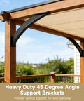 Rock Solid Steel 45 Degree Angle Bracket For Pergola Patio Deck And Porch Inside Mount Corner Connector Rust Resistant Heavy Duty Diagonal Brace Built Tough mounted on wooden frame.