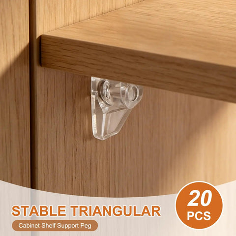 20 Pack Clear Cabinet Shelf Support Pegs Equipped With 5mm Locking Holder Clips Premium Replacement Hardware Totally Secure Fit inside wooden cabinet.