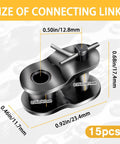 Close-up of a connecting link from the 15 Piece 420 Chain Half Link Set With Offset Crank Links Durable Manganese Steel