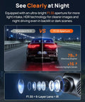 Blazing 4K Front And Rear Dash Cam With Built In WiFi 6 And GPS night vision demonstration at F1.55 aperture.