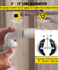 Heavy Duty Pipe Clamp For 5 To 12 Inch Pipes With Quick Acting Screws, Steel construction, displayed with a 5-inch pipe in use.