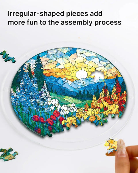 Moonlit Dragonfly Jigsaw Puzzle Sun Catcher Kit for Doors Garden and Window Hanging, colorful acrylic jigsaw pieces shown.