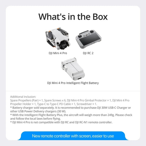 Ultra Lightweight 4K Drone With Camera For Beginners, 249g, 34 Minute Flight Time box content: drone, controller, battery