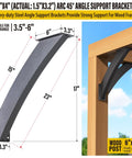 Beefy Heavy Duty Arc 45 Degree Angle Support Brackets Set For Wood Frames, Sturdy Bracing For Gazebos Decks Porches Log Cabins And Pergolas, Actual Size 1.5x3.2 Inches, 8 Pack, Outdoor Powder Coated Black, installed on a wood frame