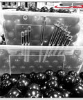 Ball knob, black phenolic ABS, 3/8-16 female thread with brass insert; set of knobs in bin, SB Dist Ltd logo