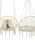 Cozy Hammock Chair Set Of 2 Macrame Swing Chairs With Tassels Bohemian Style Handwoven Cotton Rope Indoor Outdoor Beige Max 330 Lbs Perfect Backyard Relaxation