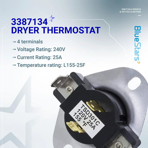 Close-up of Dryer Cycling Thermostat And Thermal Cutoff Kit Pack Of 2 For Whirlpool Kenmore Maytag Dryers, model 3387134.