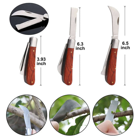 ZALALOVA 2-in-1 grafting pruning knife set with wooden handle and replaceable blades, front view