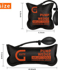 Air Wedge Bags With Pump 2 Pack Pro Leveling Kit For Heavy Lifting 300 Lbs showing two sizes of inflatable wedges with dimensions