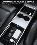 Tesla Model Y 2021-2024 And Model 3 2021-2023 Center Console Organizer Kit 3Pc Carbon Fiber Edition installed in vehicle interior
