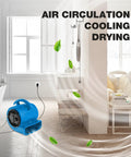 High Velocity Air Mover Blower Fan For Drying Floors And Carpets 800 CFM in a modern room showing air circulation.