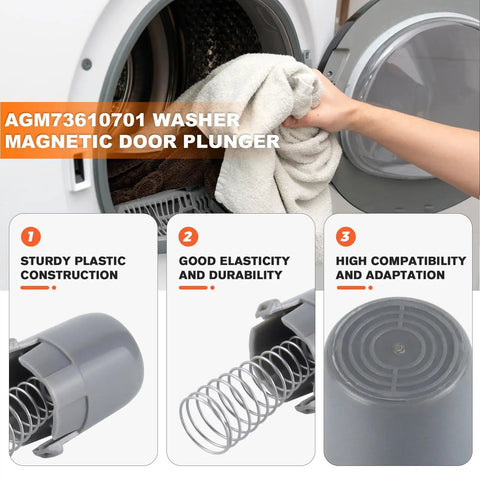Upgraded 2026 Washer Magnetic Door Plunger Replacement Part For LG And Kenmore Elite Washers Fits WM3050 WM3170CW WM8000HA WM3770 WM3670HWA And More Models Easy Install Durable Door Magnet Plunger, gray plastic spring replacement