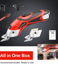 Heavy Hitter Dual Blade Cordless Electric Scissors With Rechargeable Battery Power Cutter For Fabric Leather And Cardboard with accessories included.