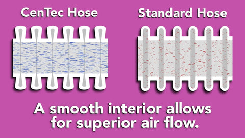 Comparison of CenTec antistatic vacuum hose with smooth interior vs standard hose for superior airflow in shop vacs.