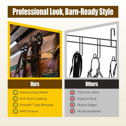 Six Pack Horse Bridle Rack Hooks Kit Heavy Duty Metal Halter Hanger With Tubes And Screws showing comparison and features