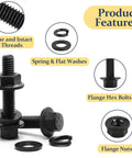 Industrial Strength M6 M8 M10 Flange Bolt And Serrated Nut Assortment Kit 288 Piece Hardware Set Featuring Heavy Duty Washers and Spring Lock Washers for Car Care and Restoration showing clear threads, flange bolts, flat and spring washers.