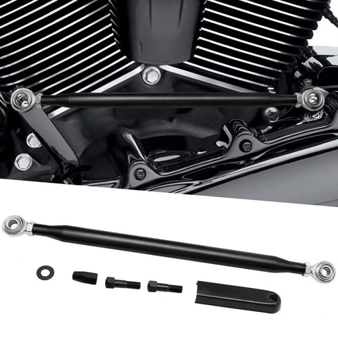 Round Gear Shift Linkage Replacement For Touring Electra Glide And Road King Motorcycles 1980-2020 Black Finish Durable Steel Build Smooth And Precise Shifting Upgrade For Ride-Ready Easy Shifts. black shift linkage with rod ends and mounting hardware