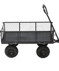 Side view of Beefy Heavy Duty Garden Wagon Cart with 880 lb capacity and all terrain solid wheels, removable sides, steel frame, handle extended.