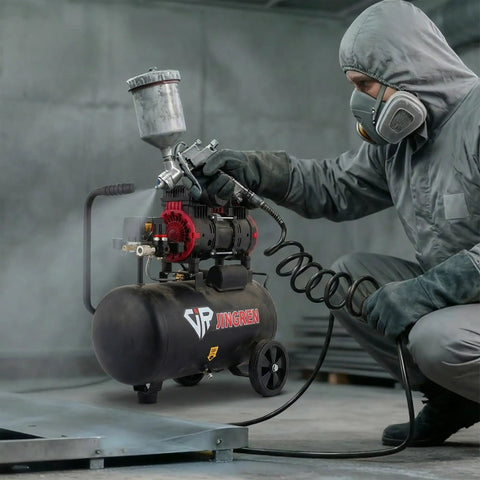 Jingren 8 Gallon Oil Free Air Compressor With Hose, 2HP Motor 120 Psi Max Pressure 68 Db Quiet Operation Ideal For Spray Painting And Home Workshop Projects