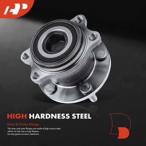 High hardness steel hub from Two-Pack Beefed-Up Rear Wheel Bearing And Hub Assembly For 5-Lug Subaru Outback 2005-2009 And Legacy 2005-2009 Wagon And Sedan, Heavy-Duty Hubs With Ball Bearings, Smooth Ride, Easy Install, And Long-Lasting Axial And Radial Support.