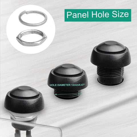 12mm Pre-Wired Mounting Hole On Off Mini Round Waterproof Momentary Push Button Switch JF-33B Pack Of Two with panel size indicator