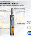 Diagram of 5.5 Inch Heavy Duty Office Chair Gas Lift Cylinder Replacement showing parts and certifications.
