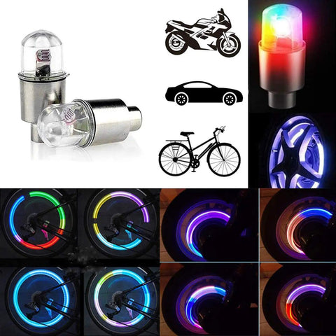 LED Bike Wheel Lights Valve Caps Set Multicolor Waterproof Spoke Reflectors for Bicycles Motorcycles and Cars Safe Night Visibility