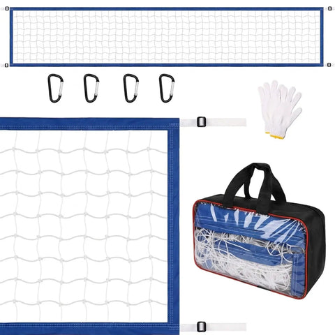 Heavy Duty Pool Volleyball Net Replacement With Adjustable Length From 15 To 30 Ft, Waterproof, includes carabiners, gloves, and storage bag, Blue