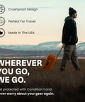 Man walking in field with 22 Inch Large Rolling Lockable Beefy Hard Storage Case With Padded Divider And Lid Organizer Model 300 Waterproof Protective Box.