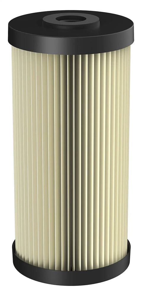 Big Blue 10 Inch Sediment Water Filter Cartridge 20 Micron Pleated Cellulose Media With Polypropylene Core shown upright