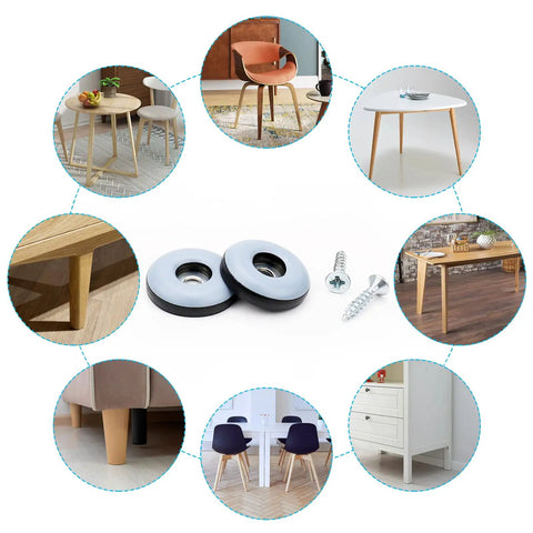 Screw On Chair Gliders 1 Inch PTFE Teflon Floor Protectors for Hardwood and Carpet with furniture examples, 24 pack, smooth glide.