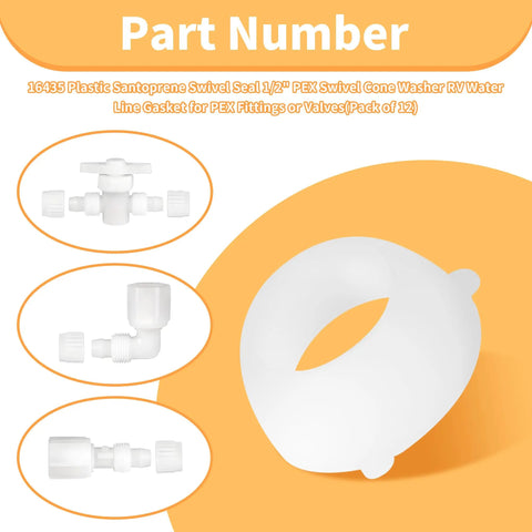 12 Pack Plastic Santoprene Swivel Seals For Half Inch PEX Fittings Cone Washer, Leak Proof And Tight Seal, Compatible With Half Inch FPT Swivel Connectors And RV Water Adapters, Durable Plumbing Accessory, white 1/2-inch plumbing seals