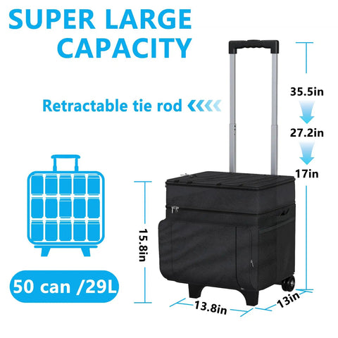 Rolling Cooler With Wheels And Handle 29 Liter 50 Can Capacity Portable Soft Leakproof Insulated Wheeled Cooler dimensions
