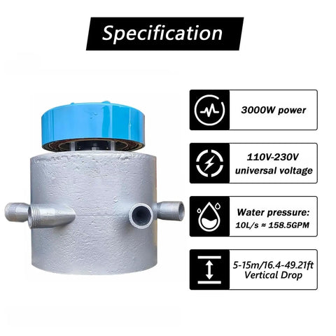 3kW 110V To 230V hydroelectric water turbine generator with six nozzle direct impact design for outdoor rivers and mountains use